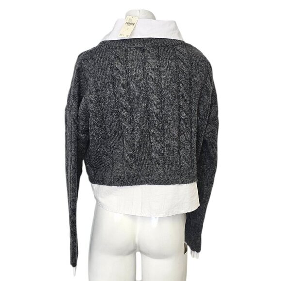 Anthropologie Pilcro Cropped Cable-Knit Twofer Sweater, Grey, White, Size S - Picture 3 of 9